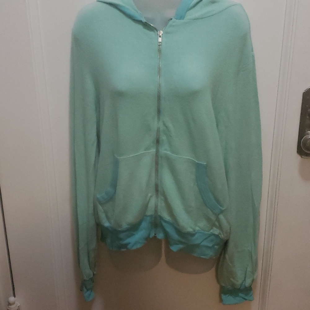 Beautiful Barbie Loves Wildfox Zipup Hoodie Sweater, Bright Turquoise, Sz Small